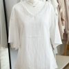 White linen look lace edged top