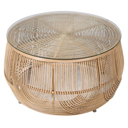 Natural Glass Top Rattan Round Coffee Table - Image 2