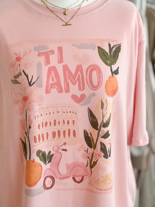 Quality cotton oversized t-shirt 'Ti Amo' pink - Image 2