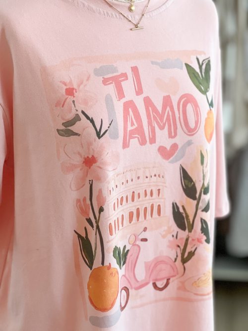 Quality cotton oversized t-shirt 'Ti Amo' pink - Image 3