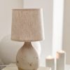 Natural ceramic 'flecked' lamp with linen shade - Image 3